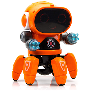 ربات کنترلی شش پا موزیکال و رقصنده نارنجی Dancing ROBOT on remote control RC music light orange -اسباب بازی